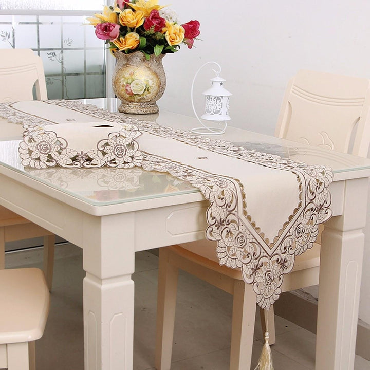 Rectangle Flower Table Runner Tablecloth With Tassel Wedding Party Festival Decor Mat Image 6