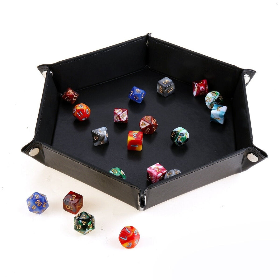 Quadrilateral,Hexagon Board PU Leather Dice Plate Game Gift Storage Tray Muiti-sided Device Polyhedral Dices Image 1