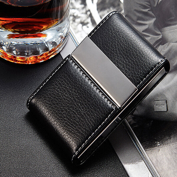 PU Leather Card Holder Double Open Credit Card Case ID Card Storage Box Business Travel Image 4