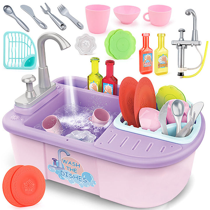 Simulation Kitchen Dishwasher Playing Sink Dishes Pretend Play Set Educational Toy for Kids Gift Image 1