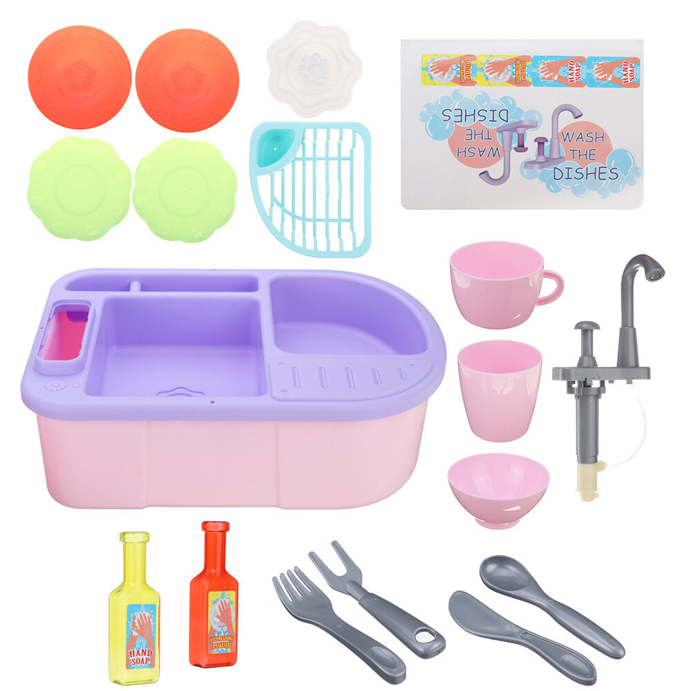 Simulation Kitchen Dishwasher Playing Sink Dishes Pretend Play Set Educational Toy for Kids Gift Image 2