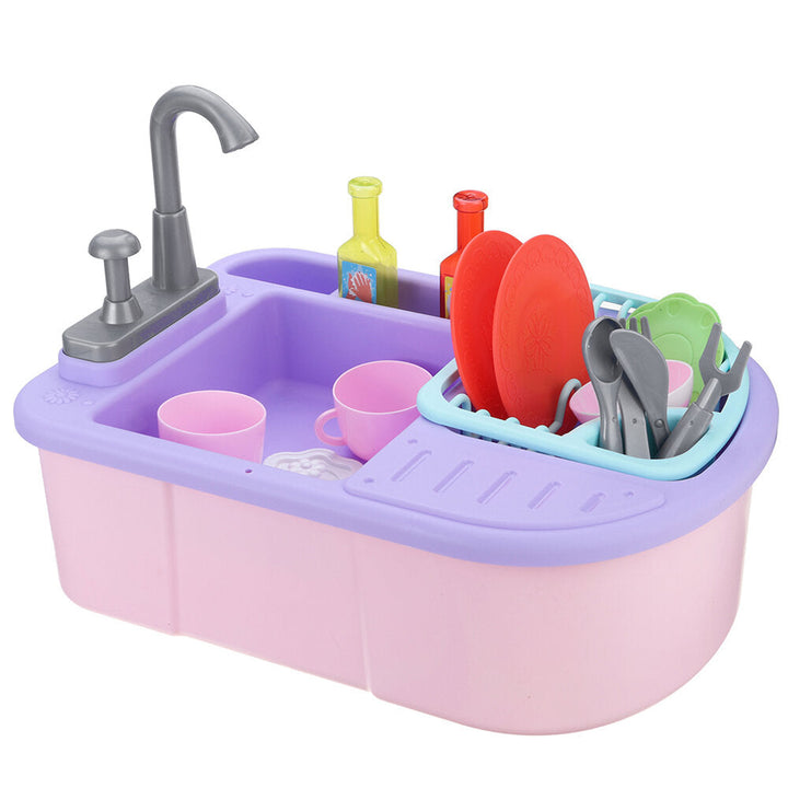 Simulation Kitchen Dishwasher Playing Sink Dishes Pretend Play Set Educational Toy for Kids Gift Image 3