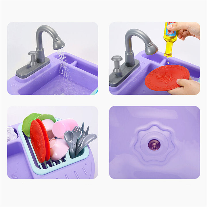 Simulation Kitchen Dishwasher Playing Sink Dishes Pretend Play Set Educational Toy for Kids Gift Image 10