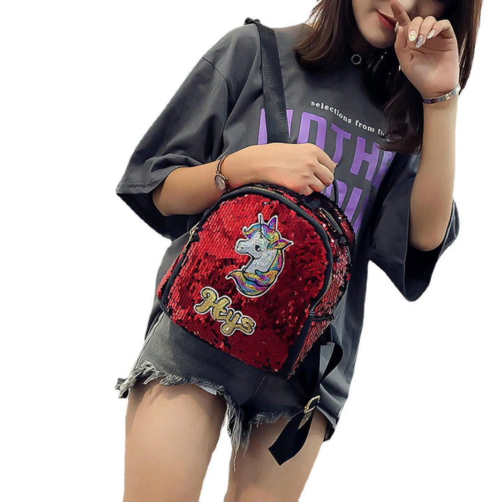 Sequin 3D Unicorn Pattern Backpack School Shopping Bag Rucksack Satchel DTTT Image 6