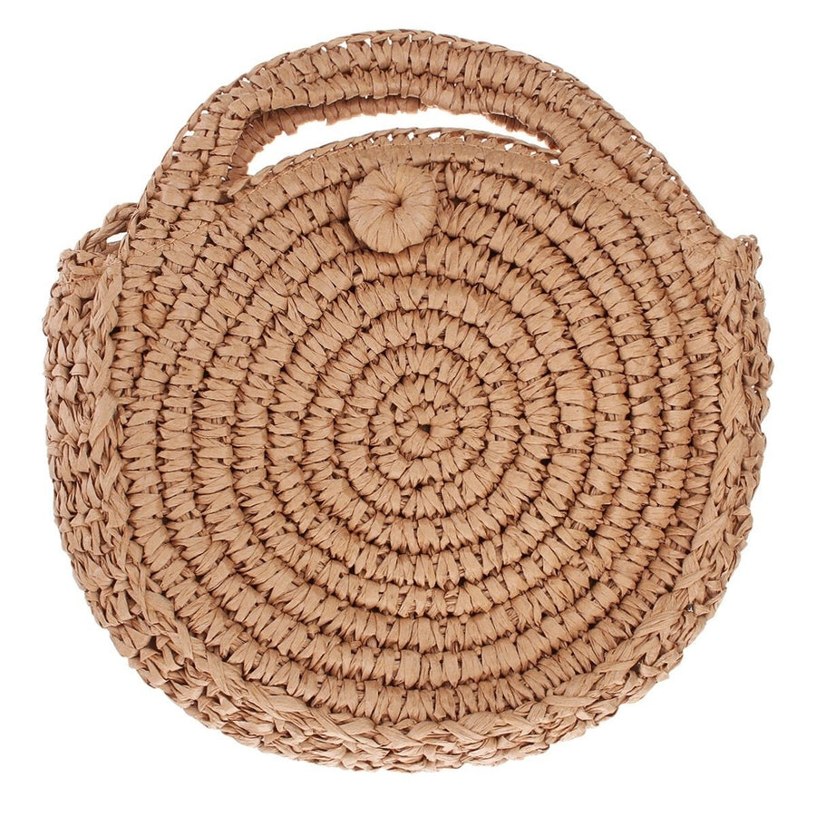 Round Straw Beige White Women Rattan Circle Handwoven Shoulder Crossbody Bag DTTT Image 1