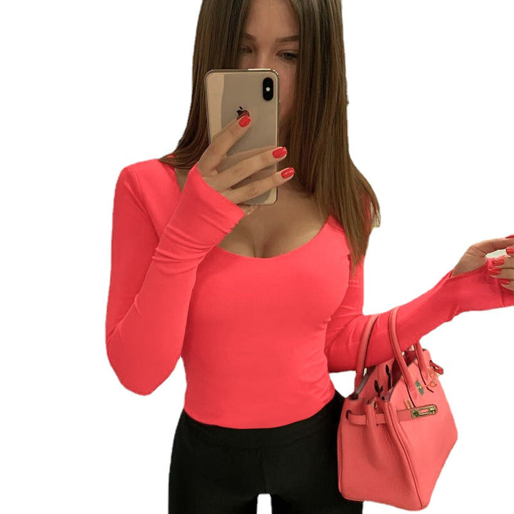 Solid Color Womens Chic Long-Sleeved Bottom T-shirt Image 6