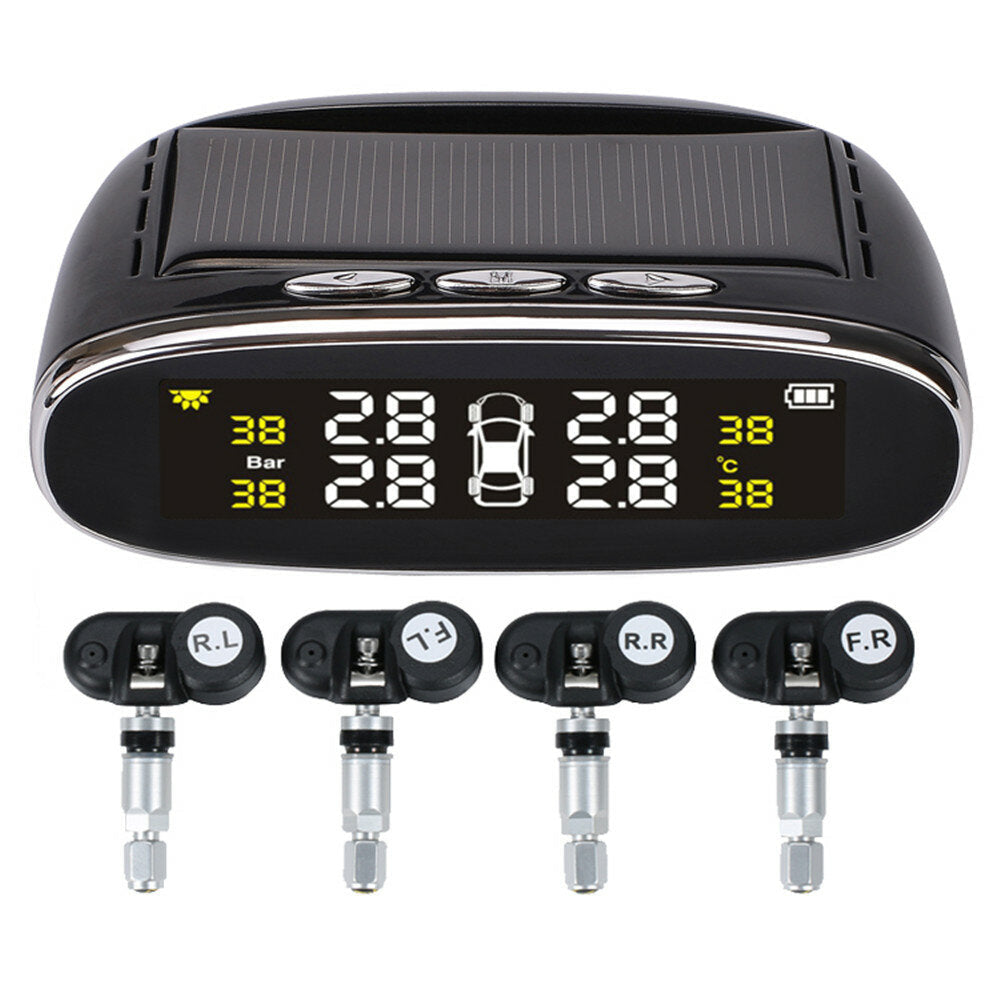 Solar Power TPMS Temperature Alert LCD Display Car Tire Pressure Alarm Monitor System With 4 Internal/External Sensor Image 2