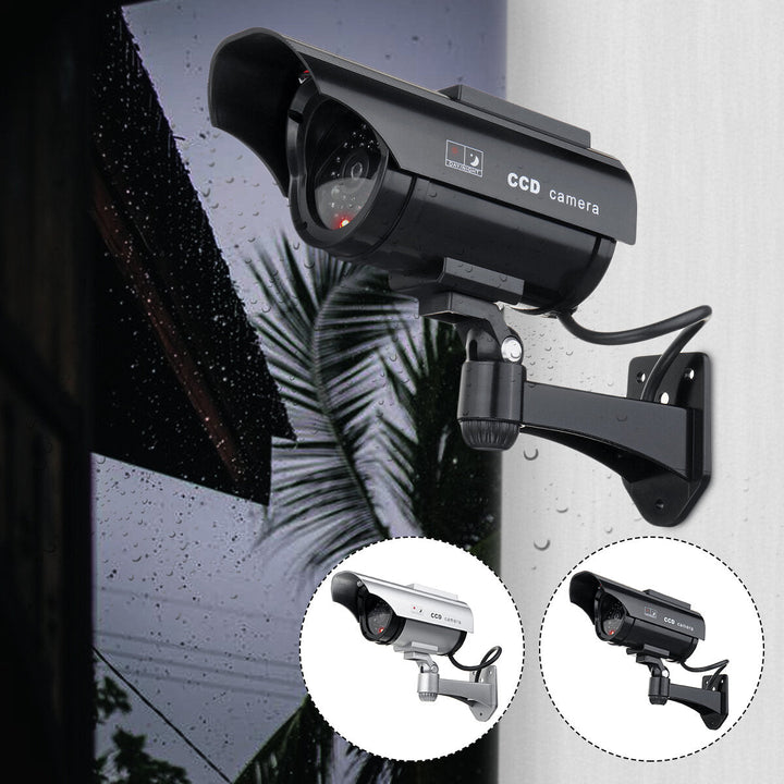 Solar Power Camera CCTV Realistic Dummy Security Cam Blinking Outdoor Image 4