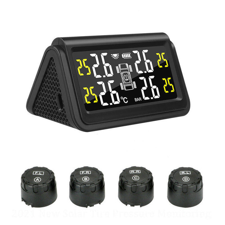 Solar Power TPMS Car Tire Pressure Monitoring Intelligent System Auto Alarm Monitor with 4 External Sensors Image 1