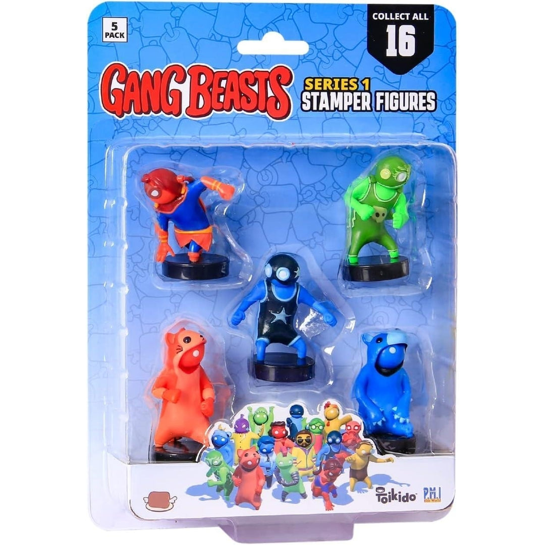 Gang Beast Ink Stamper Figures 5pk Collectible Red Superhero Blue Bear Wrestler PMI International Image 2