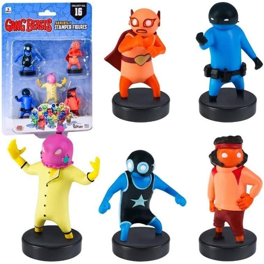 Gang Beasts Ink Stampers 5pk Party Favor Cake Topper Mini Figures Red Wrestler Red Casual Yellow PMI International Image 1