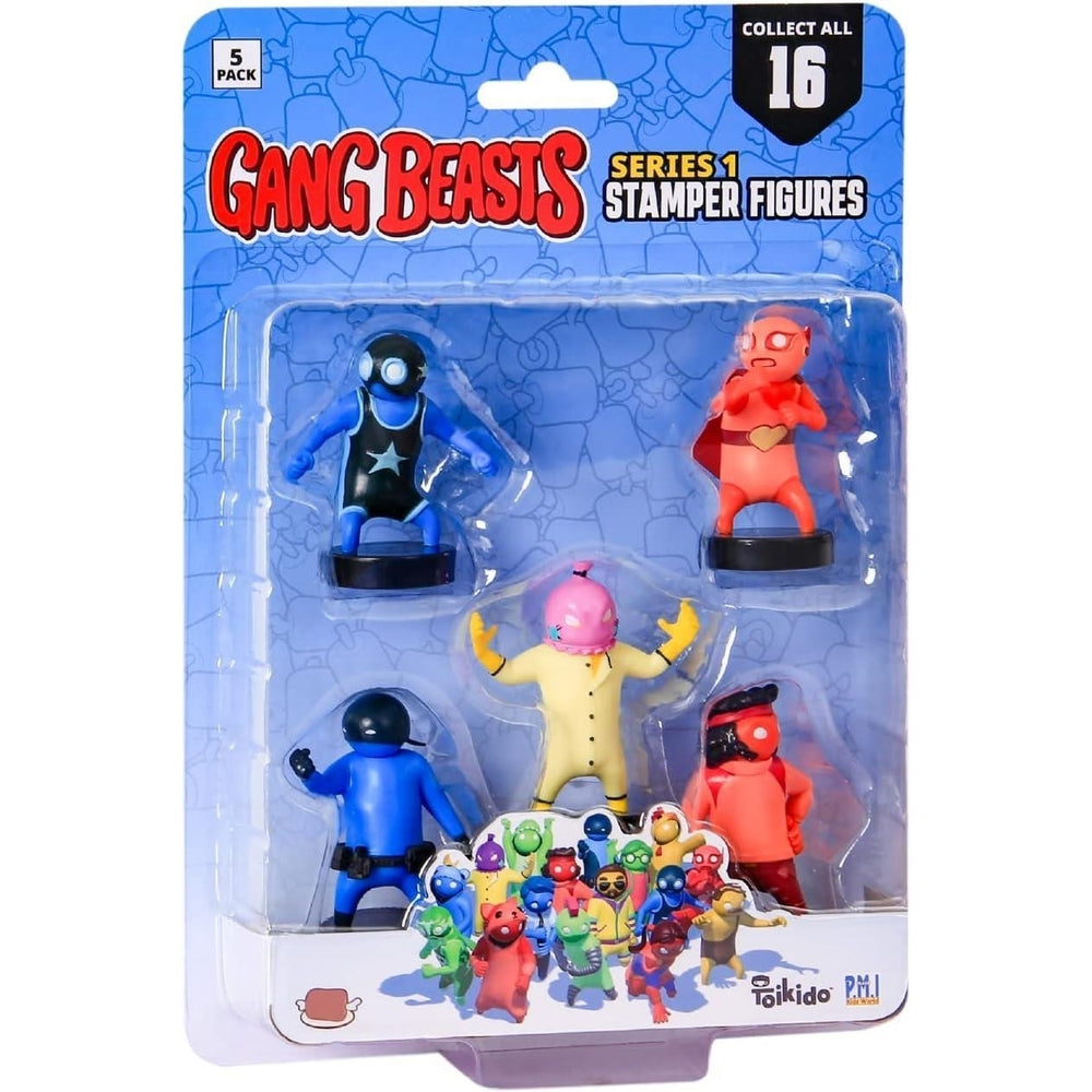 Gang Beasts Ink Stampers 5pk Party Favor Cake Topper Mini Figures Red Wrestler Red Casual Yellow PMI International Image 2