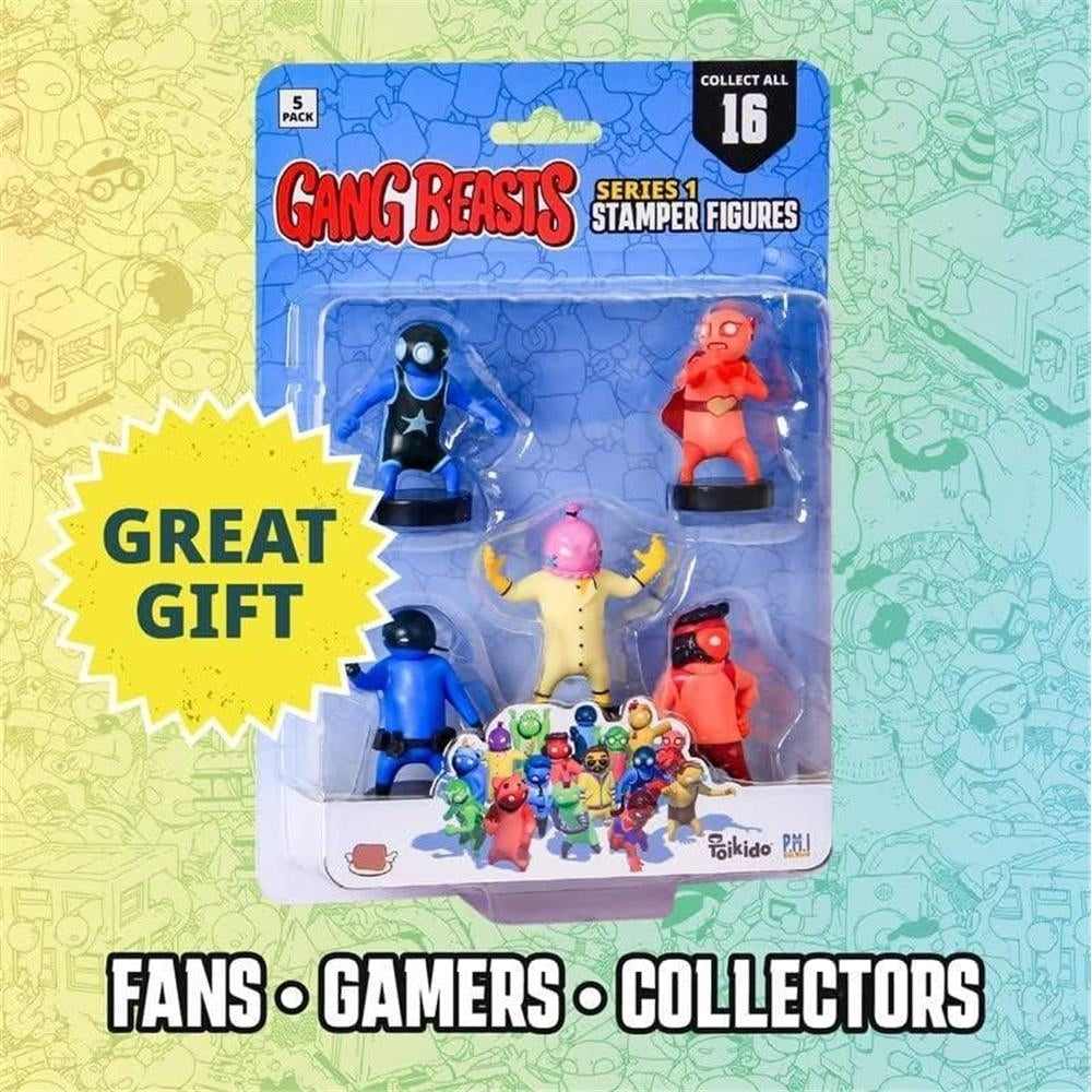 Gang Beasts Ink Stampers 5pk Party Favor Cake Topper Mini Figures Red Wrestler Red Casual Yellow PMI International Image 4
