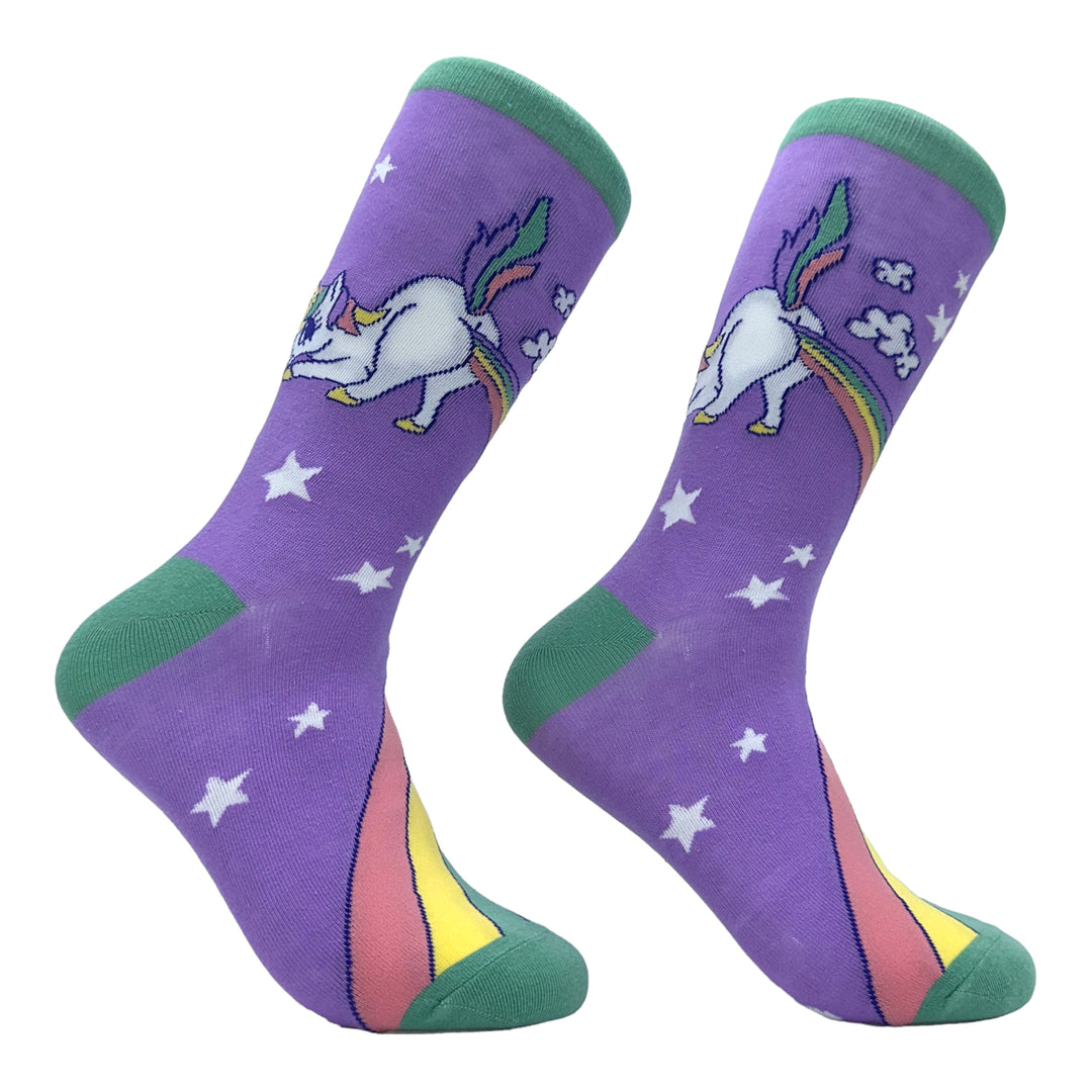 Women's Unicorn Crapping Socks Funny Magical Rainbow Poop Joke Novelty Footwear Image 1