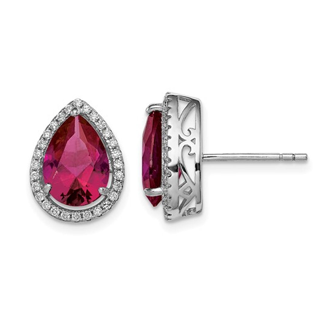 9/10 Carat (ctw) Lab Created Ruby Drop Earrings in Sterling Silver with Synthetic Cubic Zirconia (CZ)s Image 1