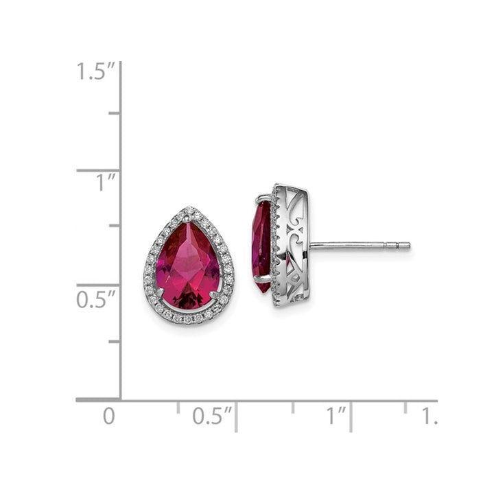 9/10 Carat (ctw) Lab Created Ruby Drop Earrings in Sterling Silver with Synthetic Cubic Zirconia (CZ)s Image 2