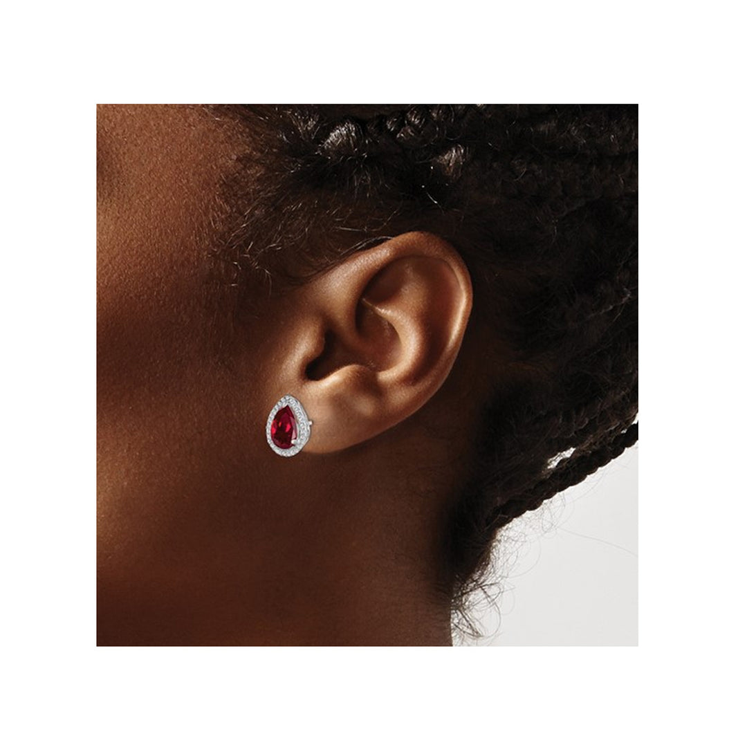 9/10 Carat (ctw) Lab Created Ruby Drop Earrings in Sterling Silver with Synthetic Cubic Zirconia (CZ)s Image 3