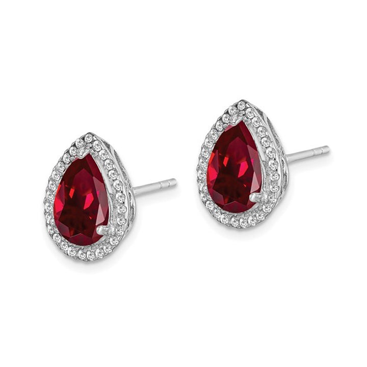 9/10 Carat (ctw) Lab Created Ruby Drop Earrings in Sterling Silver with Synthetic Cubic Zirconia (CZ)s Image 4