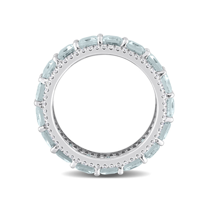 8.80 Carat (ctw) Aquamarine Eternity Ring Band in 14K White Gold with Diamonds Image 4