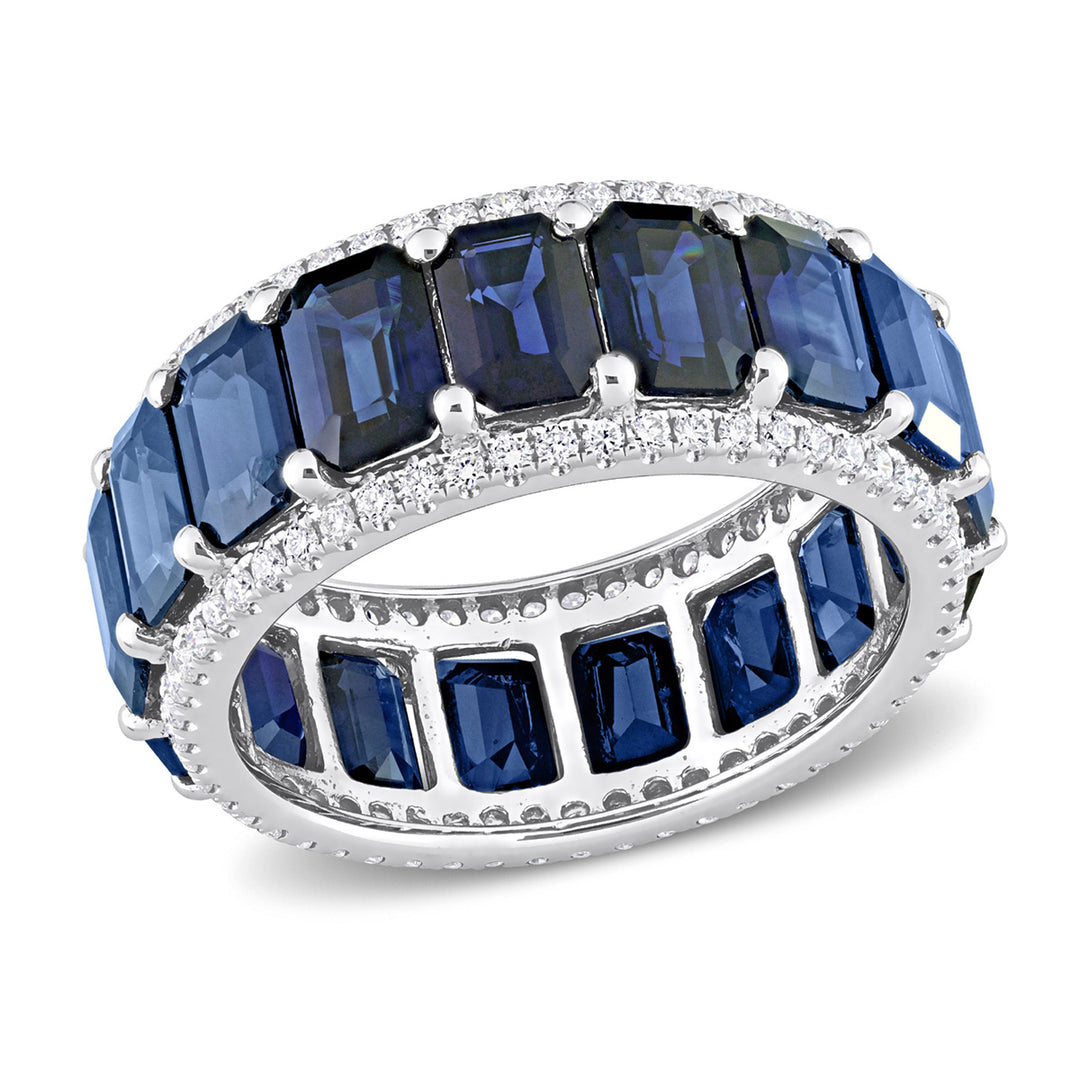 11.90 Carat (ctw) Dark Blue Sapphire Ring Band with Diamonds in 14K White Gold Image 1