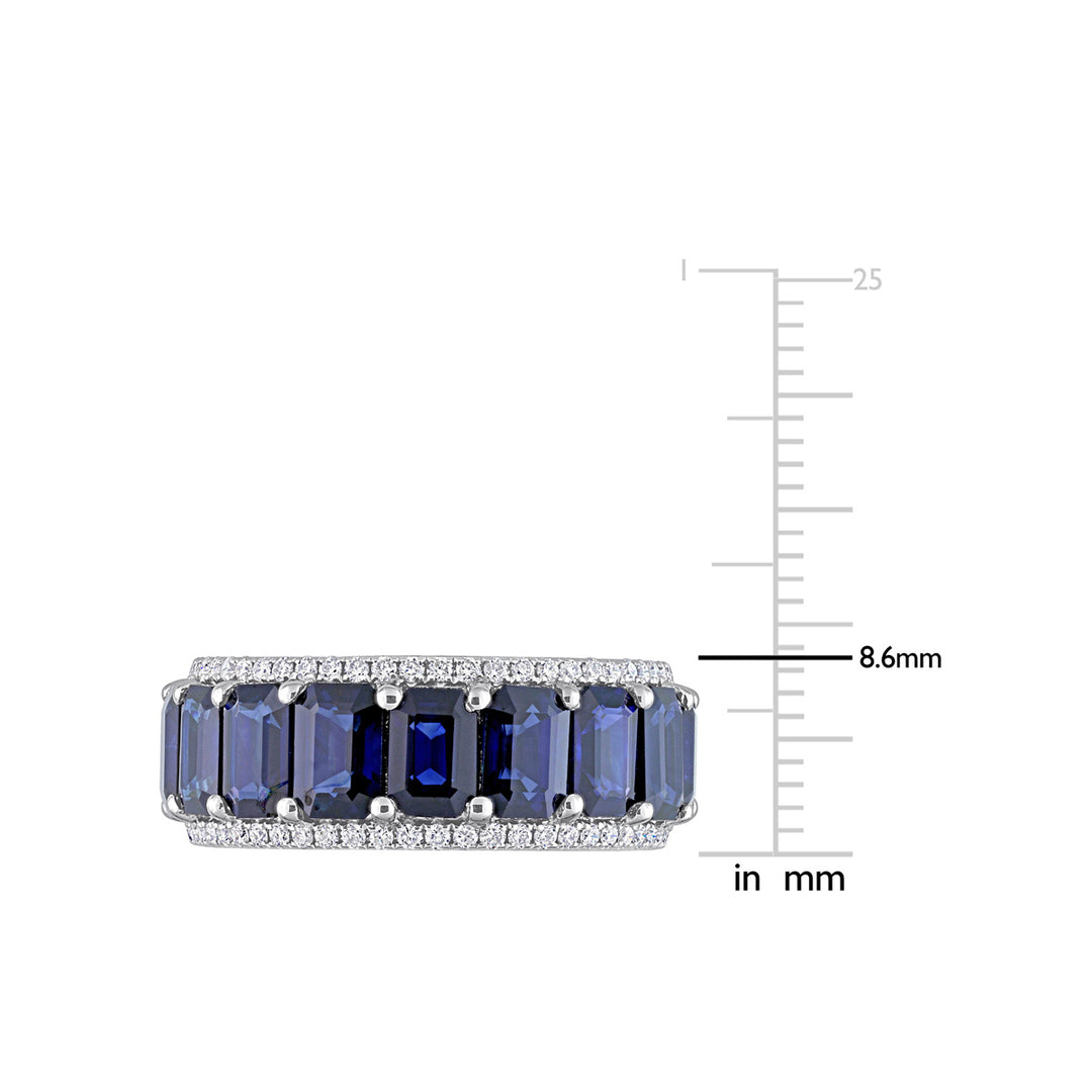 11.90 Carat (ctw) Dark Blue Sapphire Ring Band with Diamonds in 14K White Gold Image 4