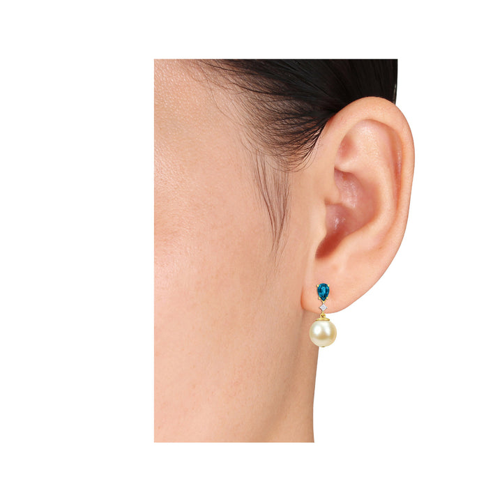 8.5-9mm Golden South Sea Pearl Drop Earrings in 14K Yellow Gold Image 2