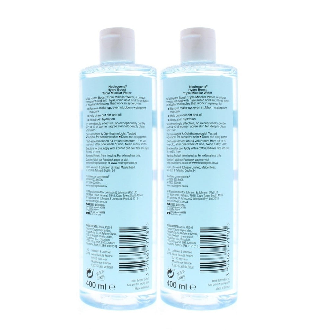 Neutrogena Hydro Boost Micellar Water 400ml 2 Pack Hyaluronic Acid Makeup Remover Image 3