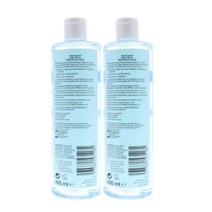 Neutrogena Hydro Boost Micellar Water 400ml 2 Pack Hyaluronic Acid Makeup Remover Image 3