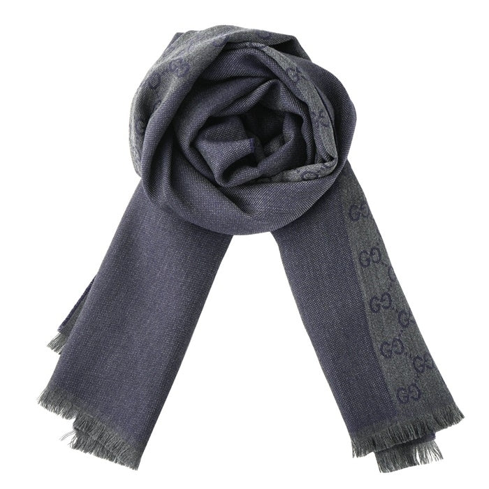 Gucci HALF GG LOGO WOOL SCARF 344994 Black Image 1