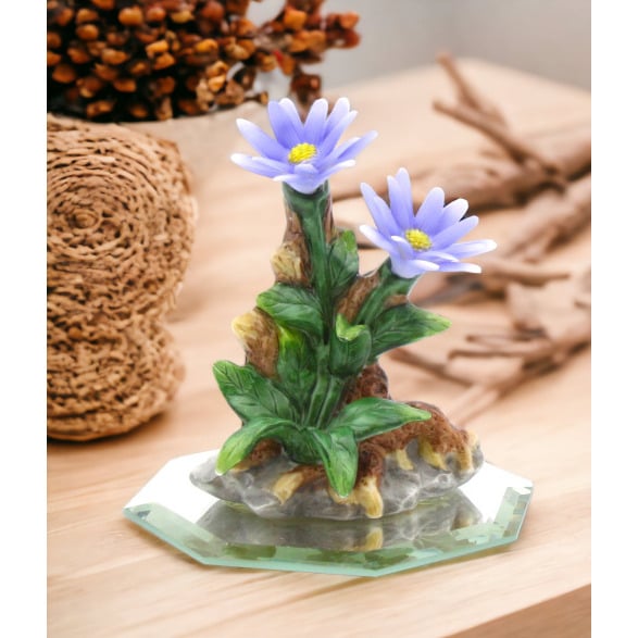 Ceramic Aster Flower Figurine 3.5 inches Handcrafted Porcelain Gift Image 1