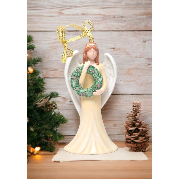 Ceramic Angel Ornament with Wreath 4 Inch  Mom Christmas Image 1