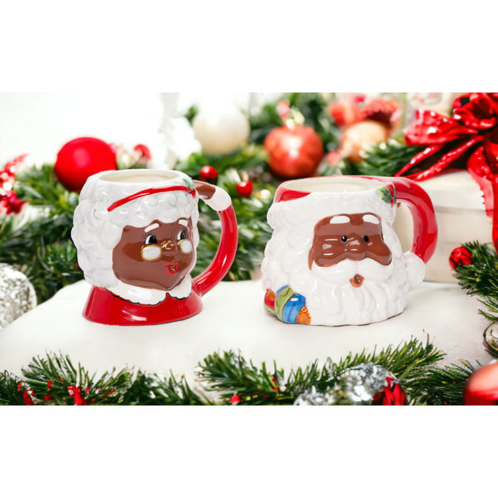 African American Santa and Mrs Claus Ceramic Mug Pair 16oz 14oz Image 1