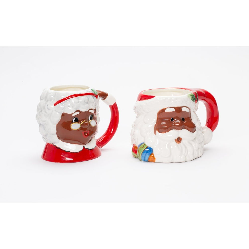 African American Santa and Mrs Claus Ceramic Mug Pair 16oz 14oz Image 2