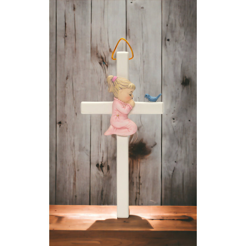 Ceramic Praying Girl With Bird Cross Religious DcorReligious GiftChurch Dcor, Image 1