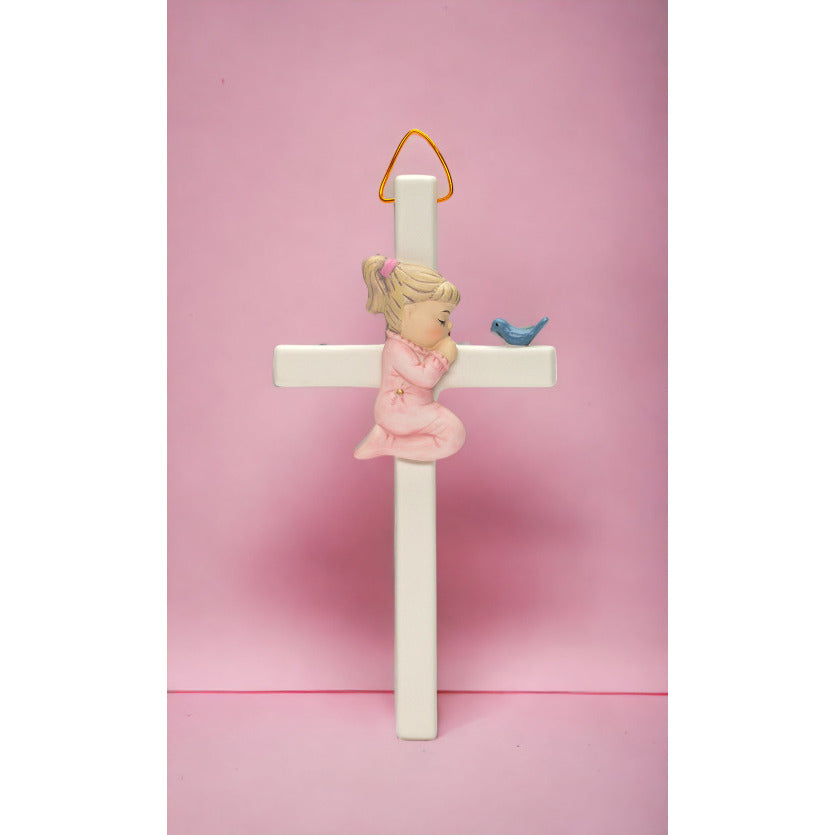 Ceramic Praying Girl With Bird Cross Religious DcorReligious GiftChurch Dcor, Image 2