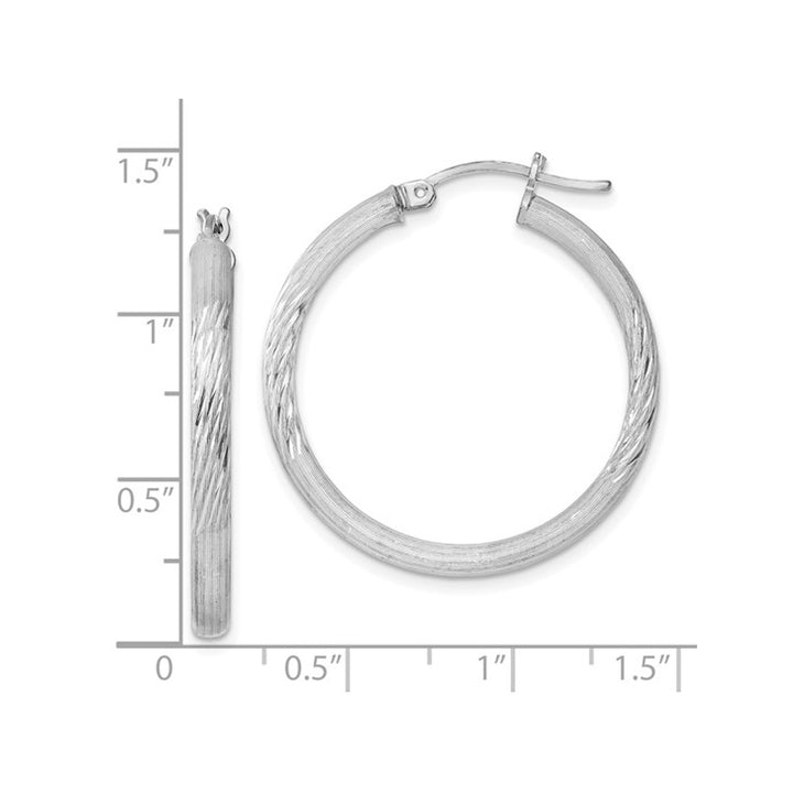 Small Satin and Diamond Cut Hoop Earrings in Sterling Silver 1 Inch (3.0mm) Image 2