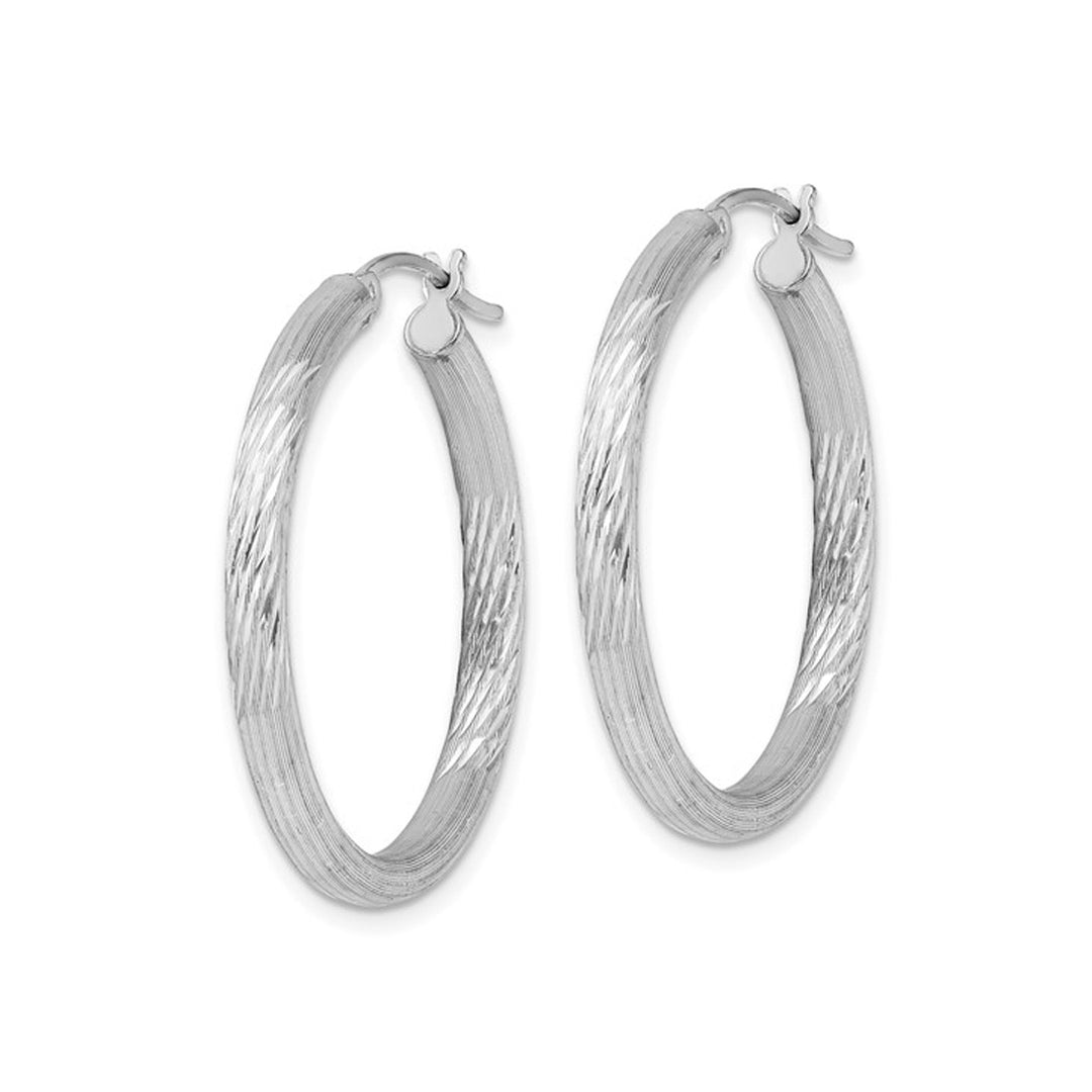 Small Satin and Diamond Cut Hoop Earrings in Sterling Silver 1 Inch (3.0mm) Image 4