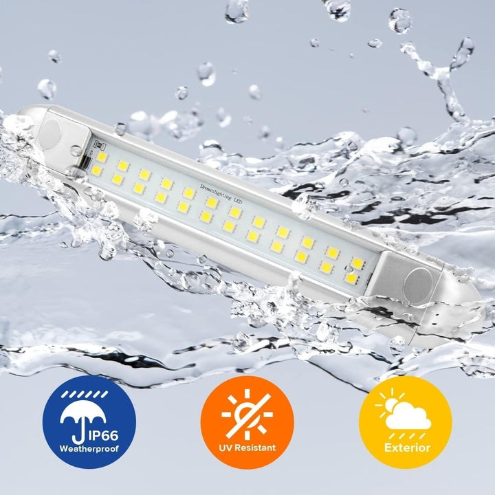 12V RV LED Awning Light Fixture Waterproof 10 Inch Cool White Silver Shell Image 2