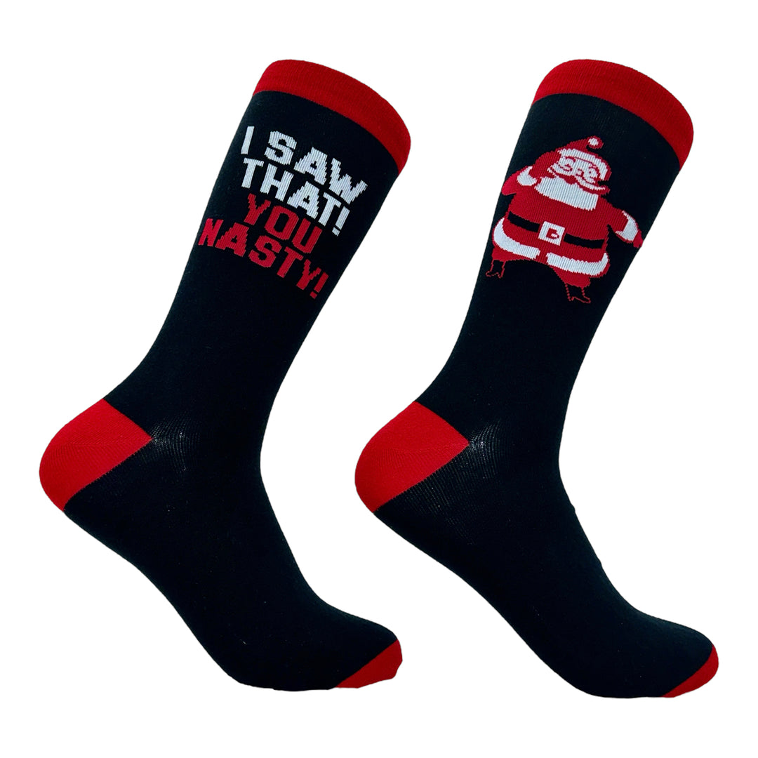 Mens I Saw That You Nasty Socks Funny Xmas Party Santa Claus Sees You Joke Footwear Image 1