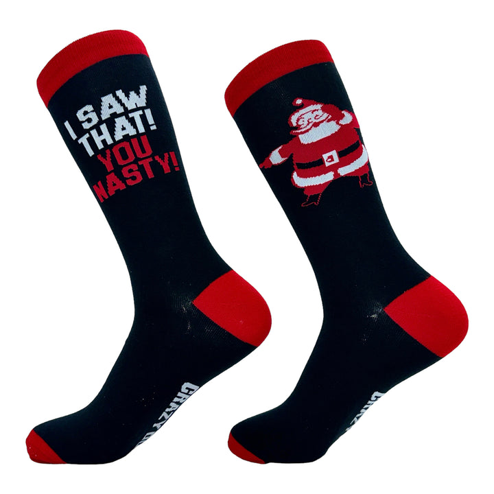 Mens I Saw That You Nasty Socks Funny Xmas Party Santa Claus Sees You Joke Footwear Image 2