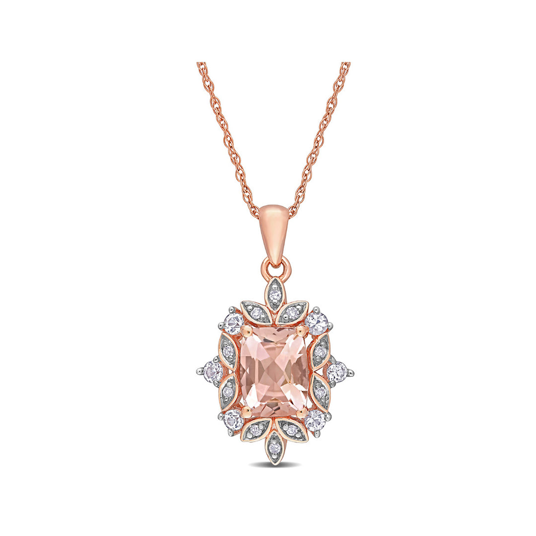 1 5/8 Carat (ctw) Morganite and White Sapphire Pendant Necklace in 10K Rose Pink Gold and Chain Image 1