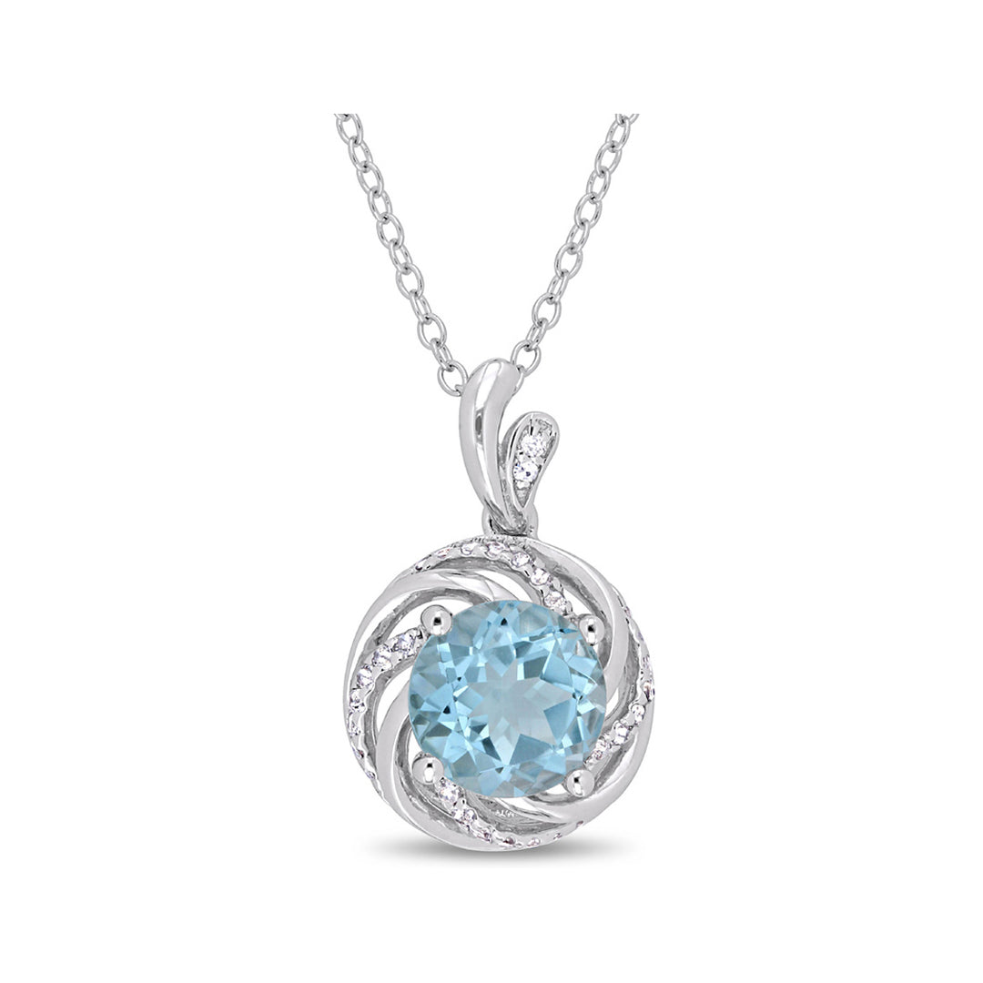 2.30 Carat (ctw) Blue Topaz and Created White Topaz Pendant Necklace in Sterling Silver With Chain Image 1