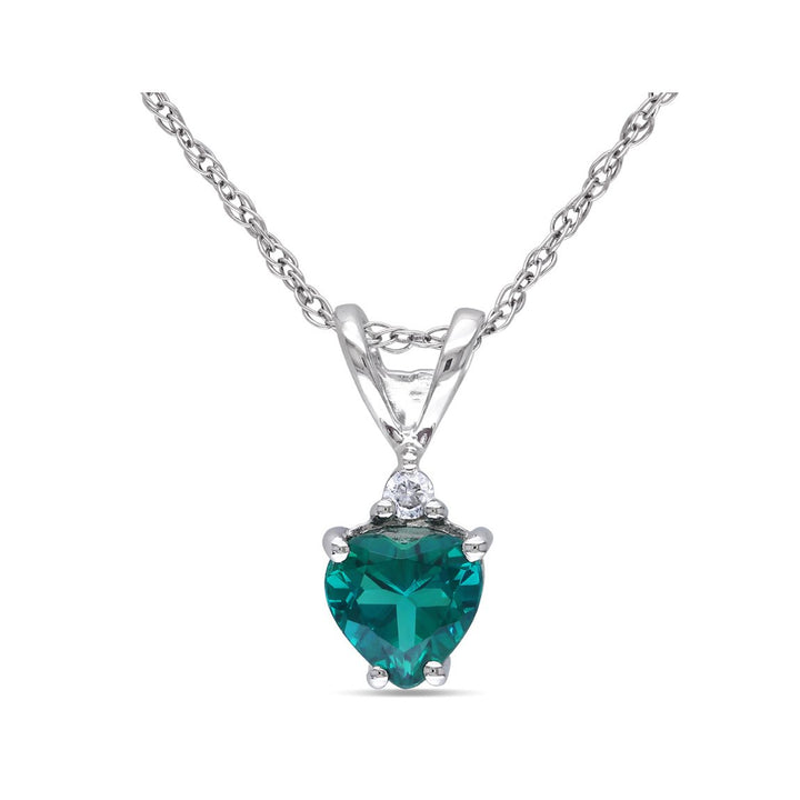 2/5 Carat (ctw) Lab-Created Emerald Heart Pendant Necklace in 10K White Gold with Chain Image 1