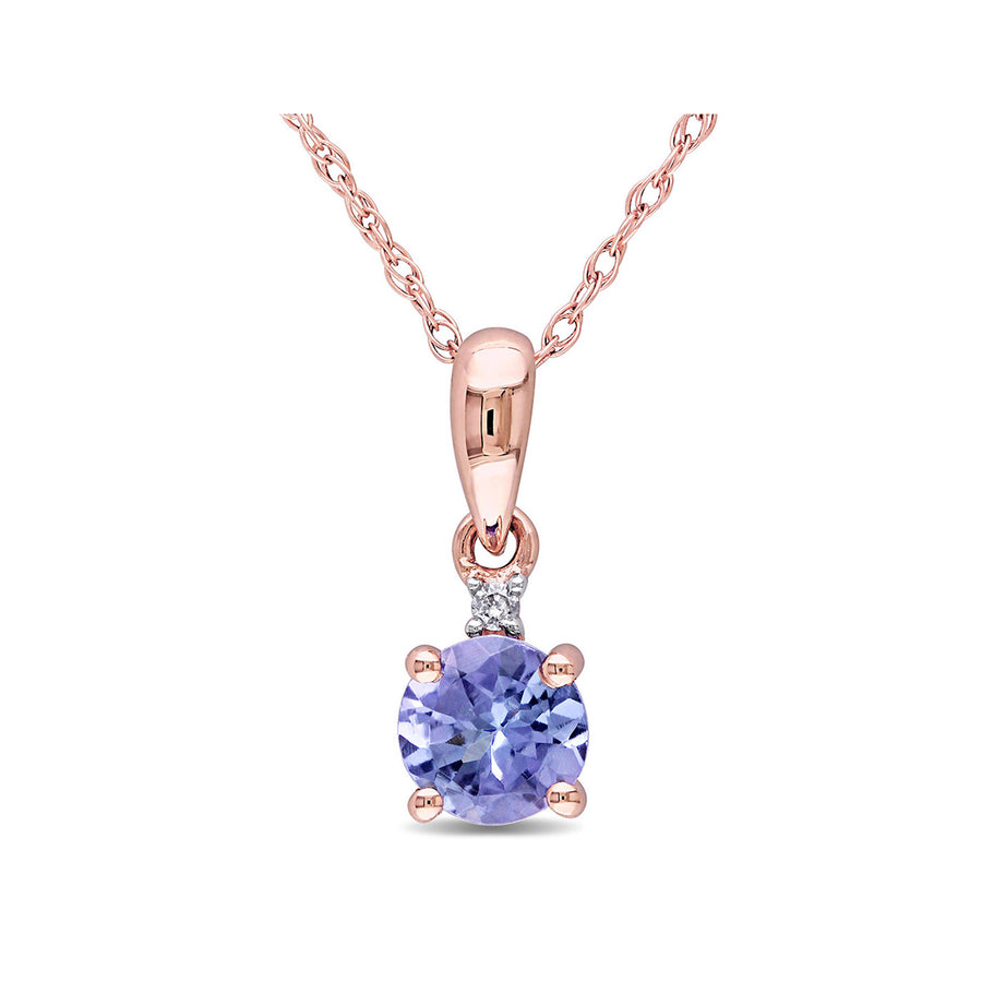 1/2 Carat (ctw) Tanzanite Solitaire Pendant Necklace in 10K Rose Pink Gold with Chain Image 1