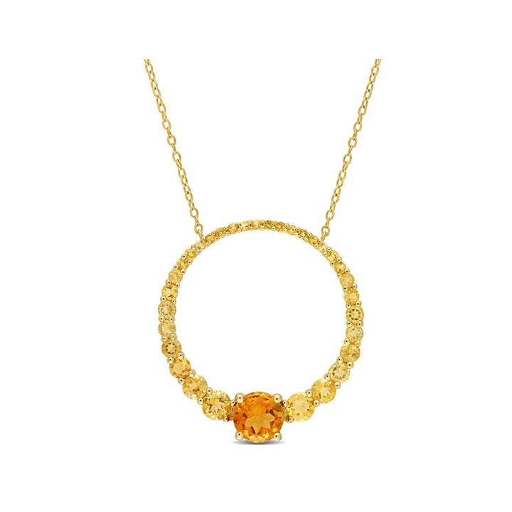 3.25 Carat (ctw) Madeira Citrine Open Circle Pendant Necklace in Yellow Plated Sterling Silver with Chain Image 1