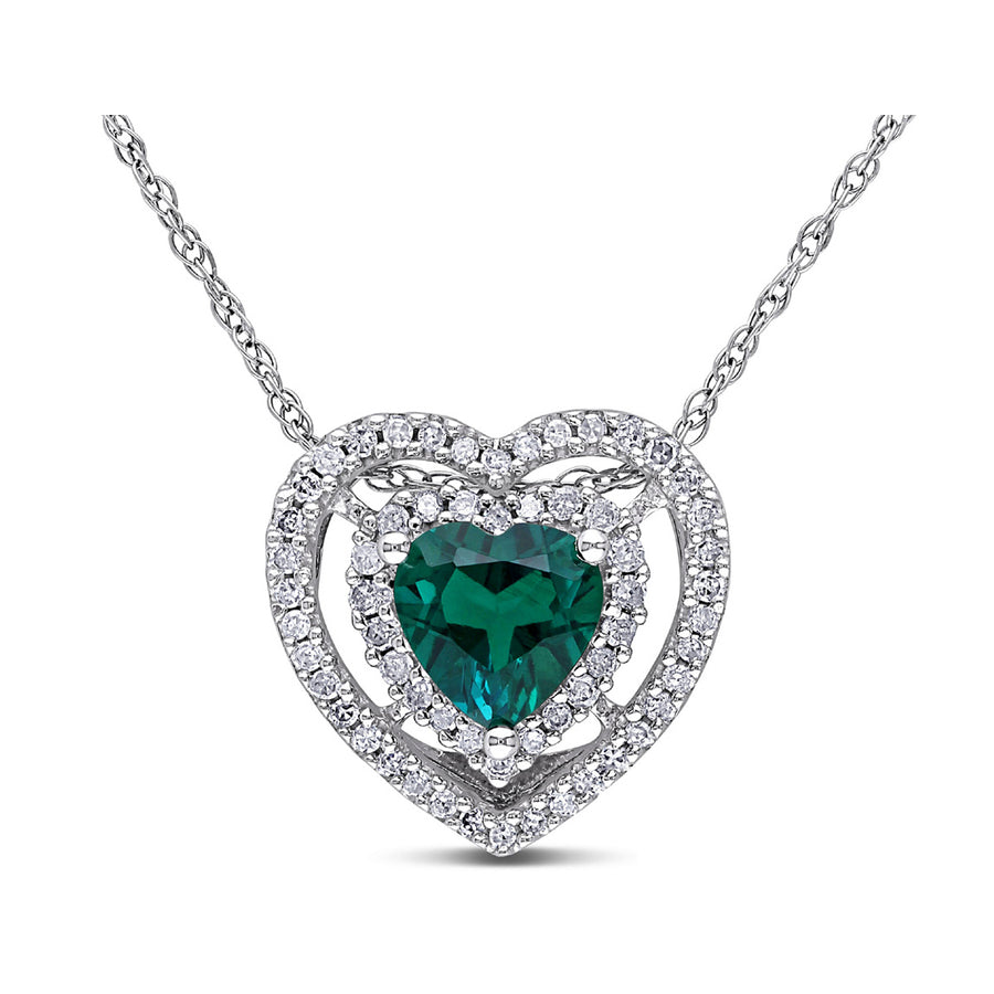 3/4 Carat (ctw) Lab-Created Emerald Heart Pendant Necklace in 10K White Gold with Diamonds and Chain Image 1