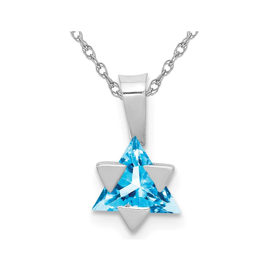 14K White Gold Star Of David Blue Topaz Pendant Necklace with Chain Image 1
