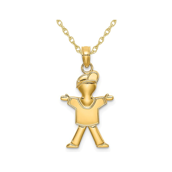 14K Yellow Gold Polished Young Boy Charm Pendant Necklace with Chain Image 1