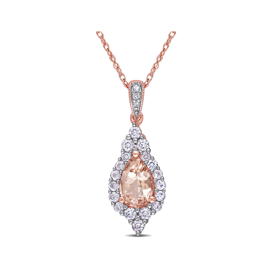 1.10 Carat (ctw) Morganite and White Sapphire Drop Pendant Necklace in 10K Rose Pink Gold with Chain Image 1