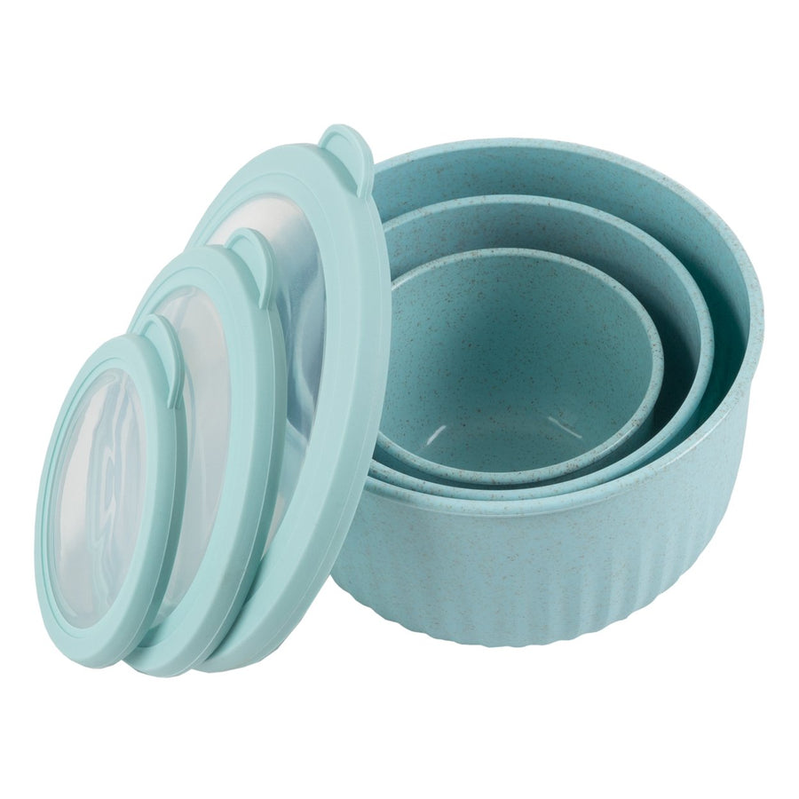 3 Teal Food Storage Nesting Bowls with Lids Freezer Microwave Safe Image 1